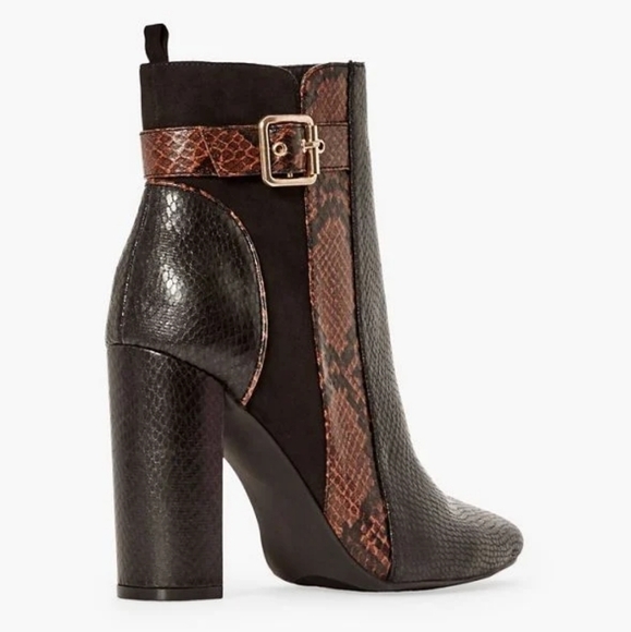 JustFab Snakeskin Suede Color Block Patchwork Ankle Boot Brown Black- sz 11 - Picture 4 of 7